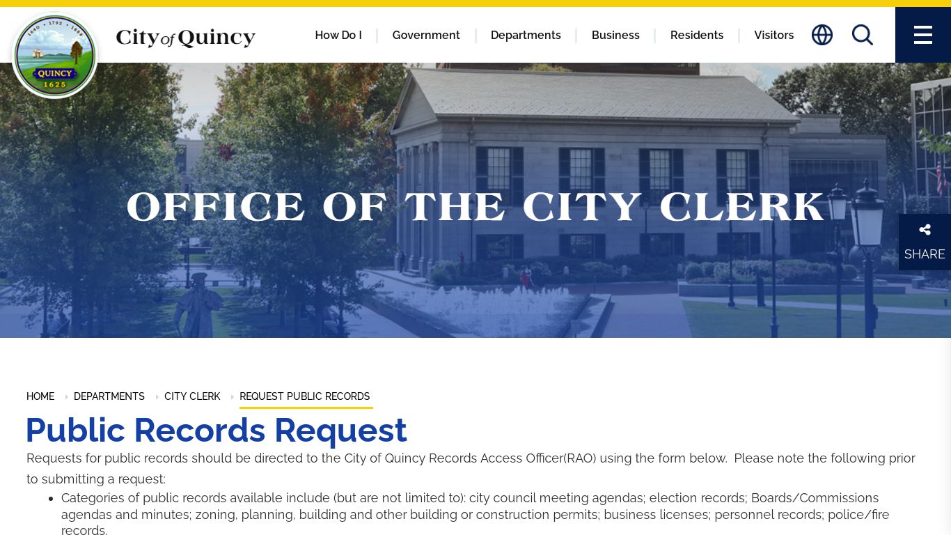 Public Records Request Form - Quincy, MA