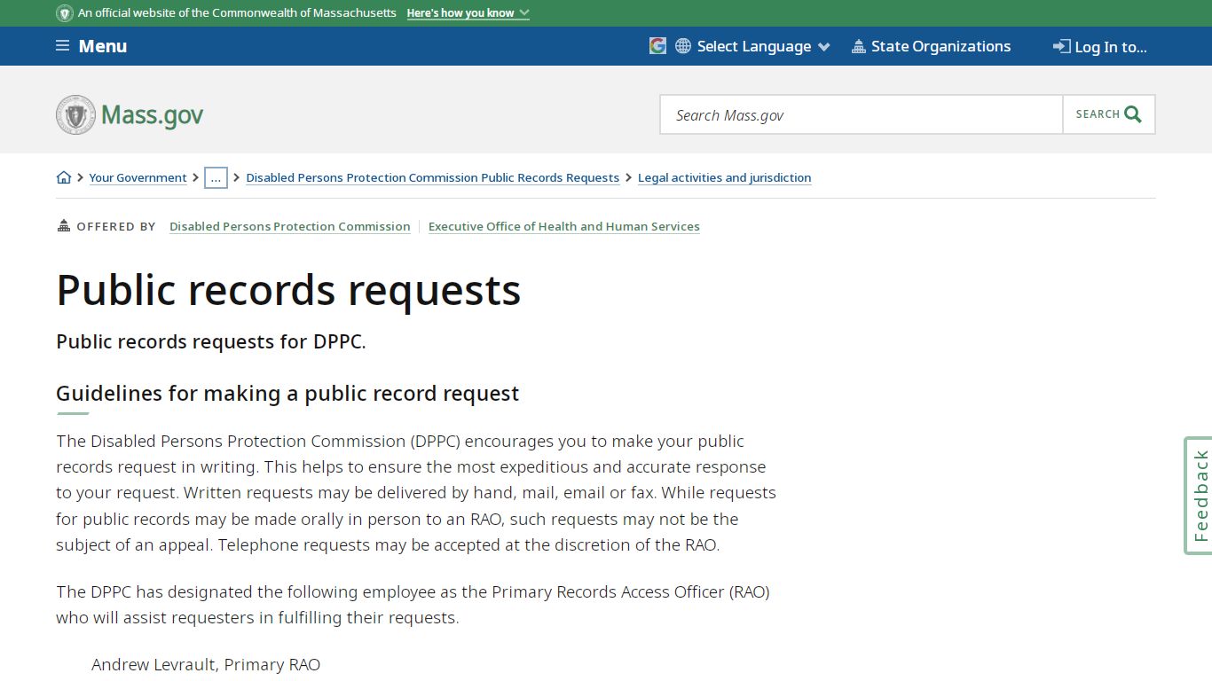 Public records requests | Mass.gov