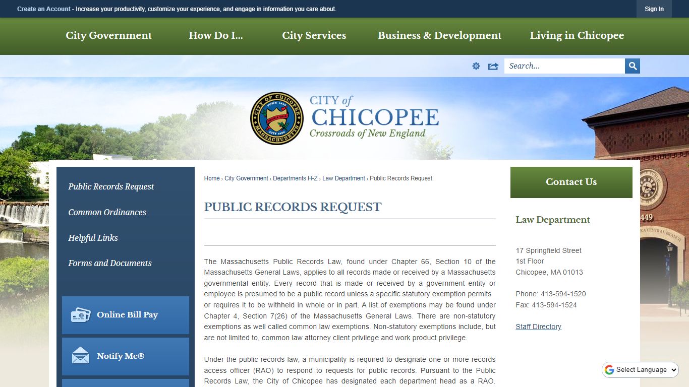 PublIc Records Request | Chicopee, MA